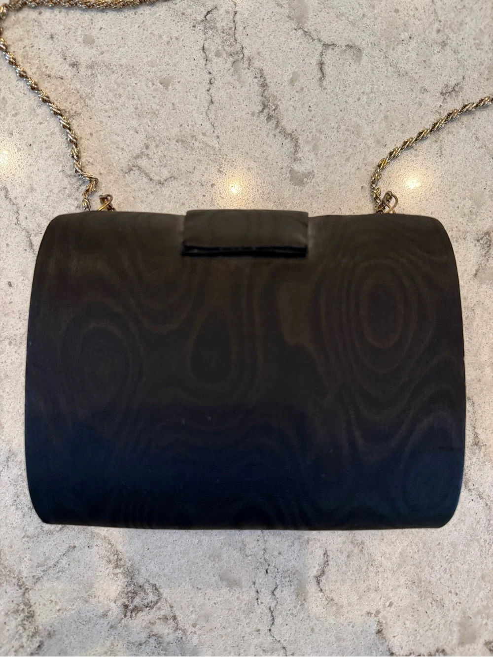 Vintage Black Satin Evening Clutch Purse Gold Chain Convertible Handbag